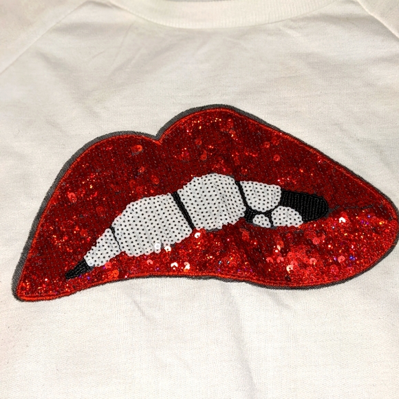 Lip Bite Red Sequin Pattern Sweatshirt - Picture 2 of 7